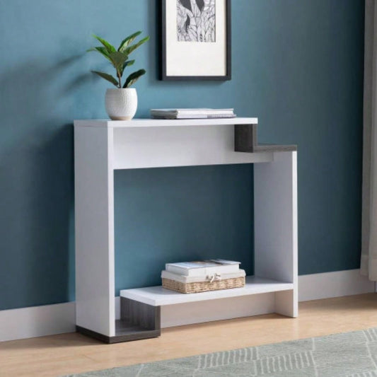 Contemporary Console Table with Two Open Shelves - White