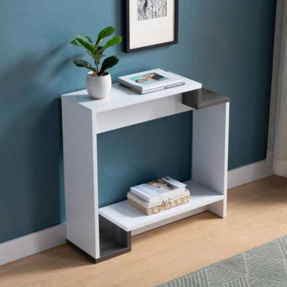 Contemporary Console Table with Two Open Shelves - White