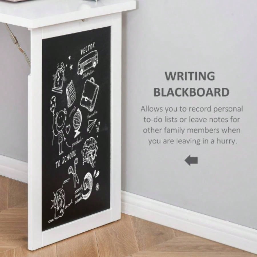 HOMCOM Fold - out Convertible Writing Table Wall Mount Desk Cabinet with Blackboard and Side Shelf Multi - Function Home Office Workstation, White