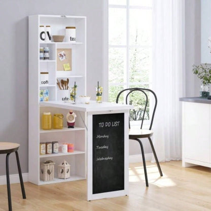 HOMCOM Fold - out Convertible Writing Table Wall Mount Desk Cabinet with Blackboard and Side Shelf Multi - Function Home Office Workstation, White