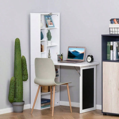 HOMCOM Fold - out Convertible Writing Table Wall Mount Desk Cabinet with Blackboard and Side Shelf Multi - Function Home Office Workstation, White