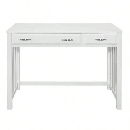 Modern Traditional 1pc Desk with 2x Drawers White Keyboard Drawer Wooden Furniture