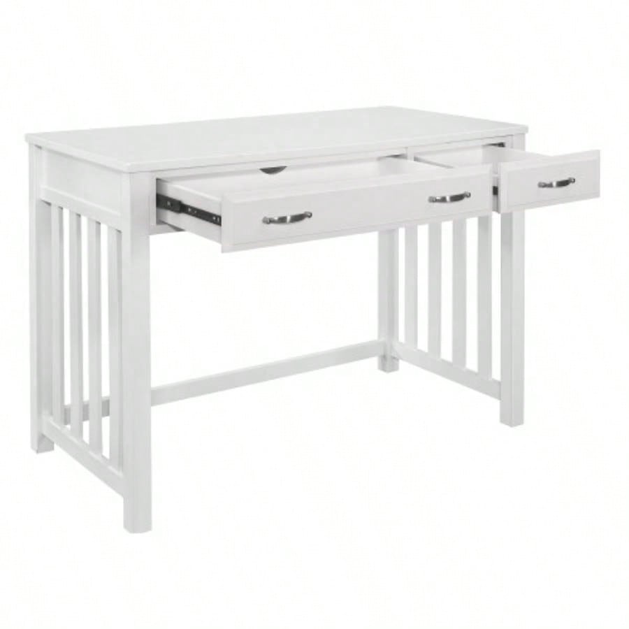 Modern Traditional 1pc Desk with 2x Drawers White Keyboard Drawer Wooden Furniture