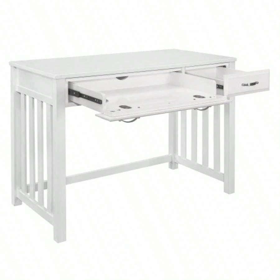 Modern Traditional 1pc Desk with 2x Drawers White Keyboard Drawer Wooden Furniture
