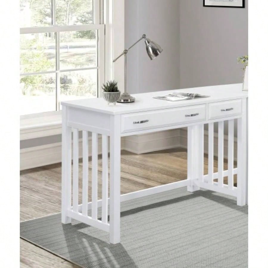 Modern Traditional 1pc Desk with 2x Drawers White Keyboard Drawer Wooden Furniture