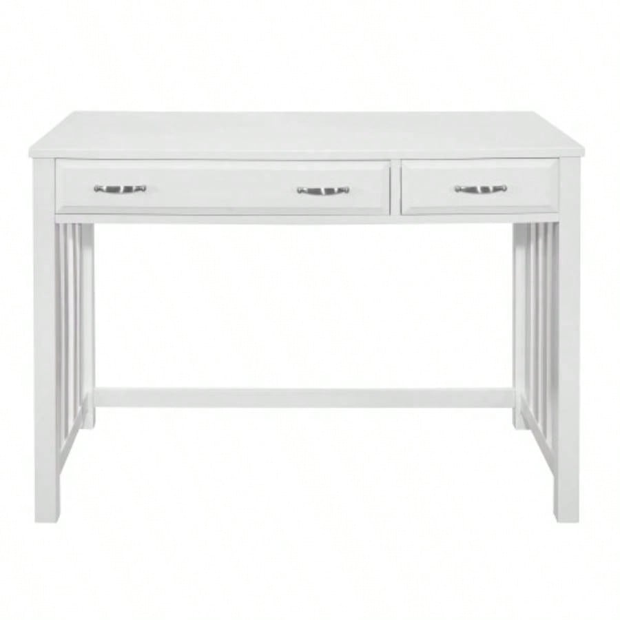 Modern Traditional 1pc Desk with 2x Drawers White Keyboard Drawer Wooden Furniture
