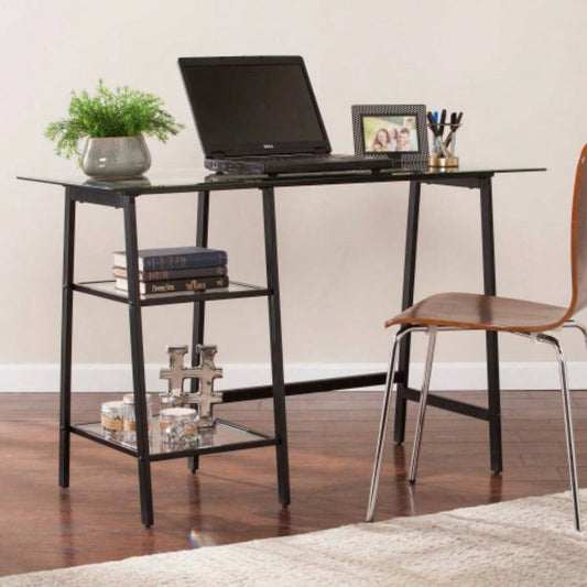 Metal/Glass Sawhorse/A - Frame Writing Desk - Black