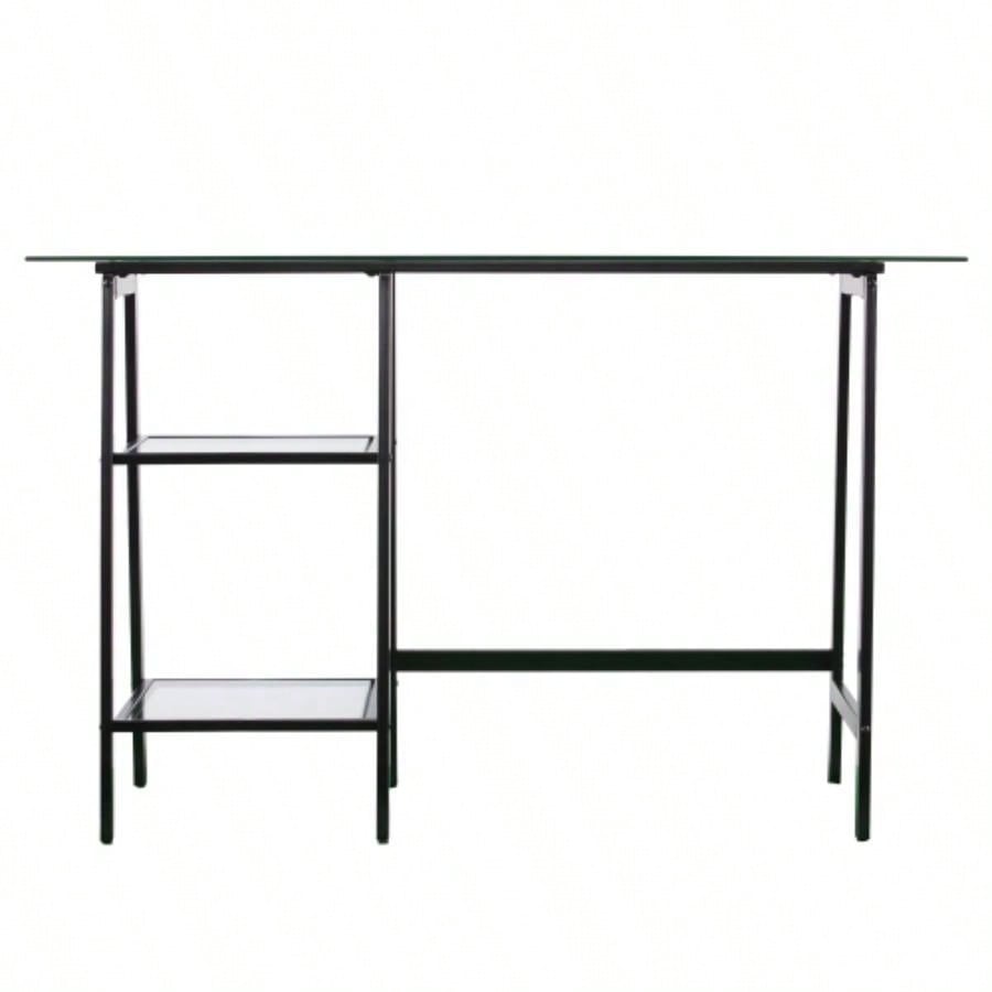 Metal/Glass Sawhorse/A - Frame Writing Desk - Black