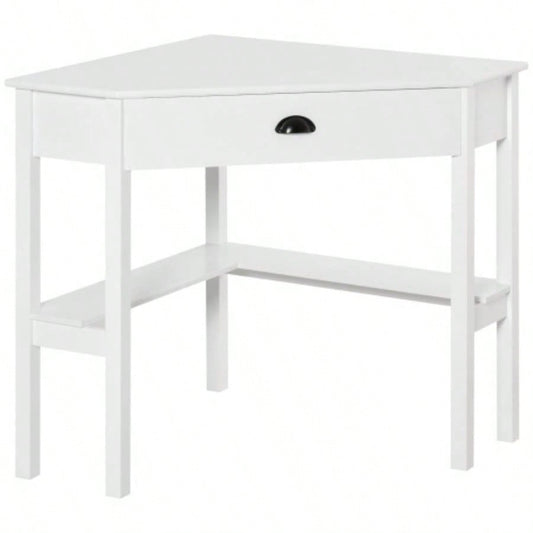 HOMCOM Corner Desk, Computer Desk with Drawer and Storage Shelves Small Spaces, Home Office Workstation Living Room, or Bedroom, White