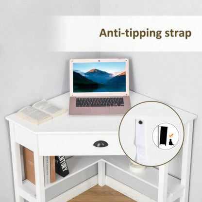 HOMCOM Corner Desk, Computer Desk with Drawer and Storage Shelves Small Spaces, Home Office Workstation Living Room, or Bedroom, White