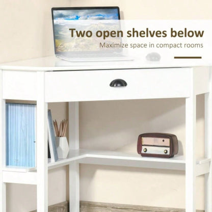 HOMCOM Corner Desk, Computer Desk with Drawer and Storage Shelves Small Spaces, Home Office Workstation Living Room, or Bedroom, White