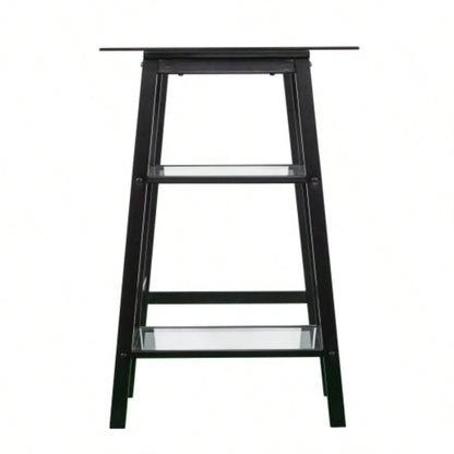 Metal/Glass Sawhorse/A - Frame Writing Desk - Black