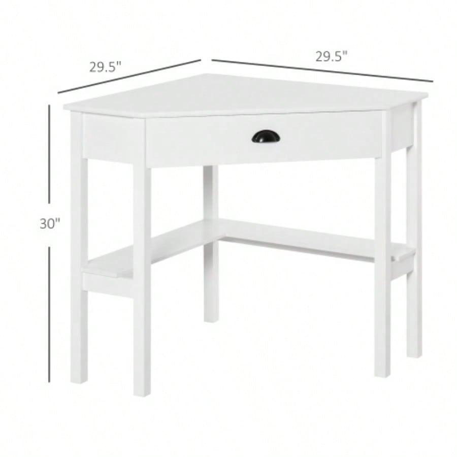 HOMCOM Corner Desk, Computer Desk with Drawer and Storage Shelves Small Spaces, Home Office Workstation Living Room, or Bedroom, White