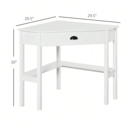 HOMCOM Corner Desk, Computer Desk with Drawer and Storage Shelves Small Spaces, Home Office Workstation Living Room, or Bedroom, White
