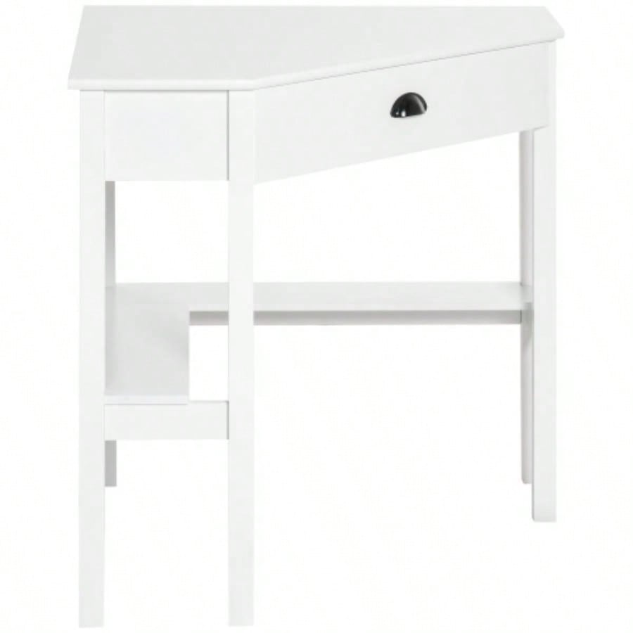 HOMCOM Corner Desk, Computer Desk with Drawer and Storage Shelves Small Spaces, Home Office Workstation Living Room, or Bedroom, White