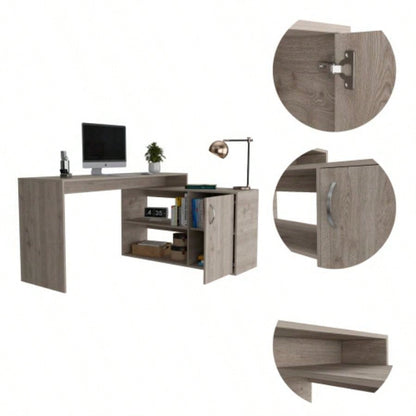 Ridley 2 - Shelf L - Shaped Writing Desk Light Gray