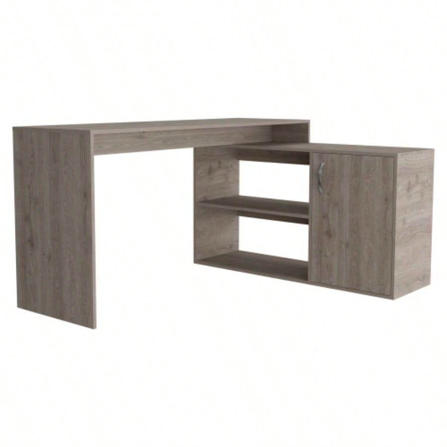 Ridley 2 - Shelf L - Shaped Writing Desk Light Gray