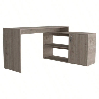 Ridley 2 - Shelf L - Shaped Writing Desk Light Gray