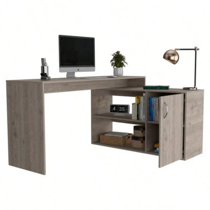 Ridley 2 - Shelf L - Shaped Writing Desk Light Gray