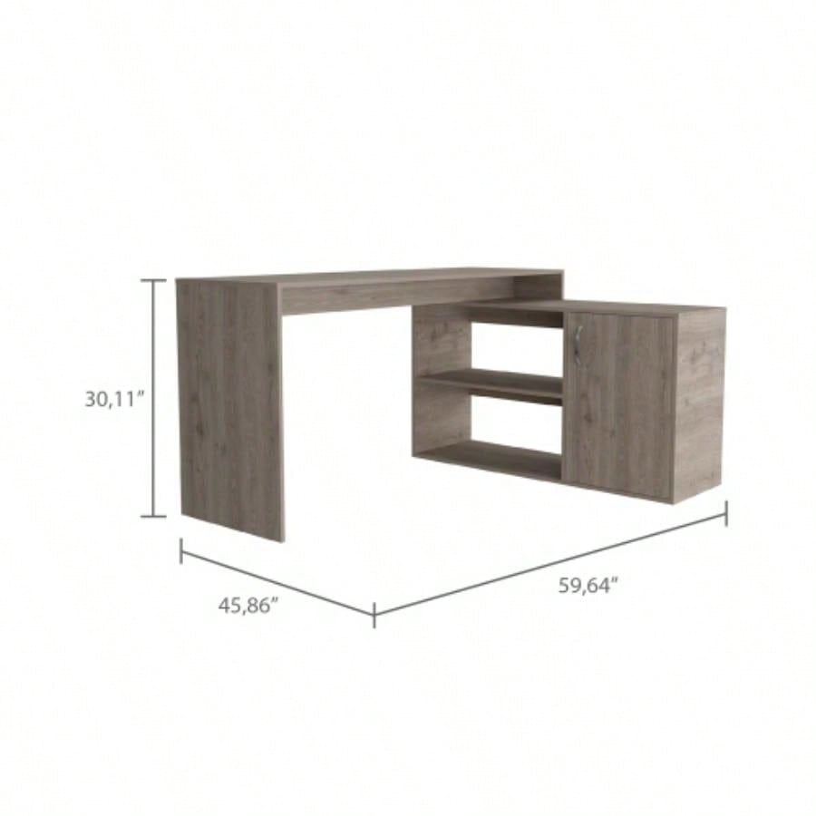 Ridley 2 - Shelf L - Shaped Writing Desk Light Gray