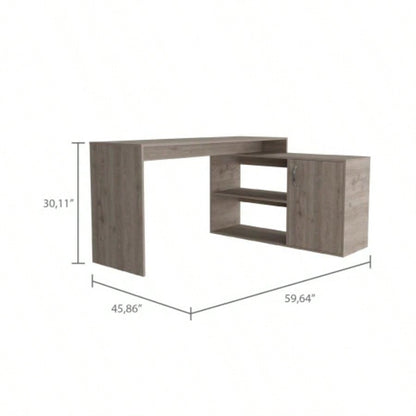 Ridley 2 - Shelf L - Shaped Writing Desk Light Gray