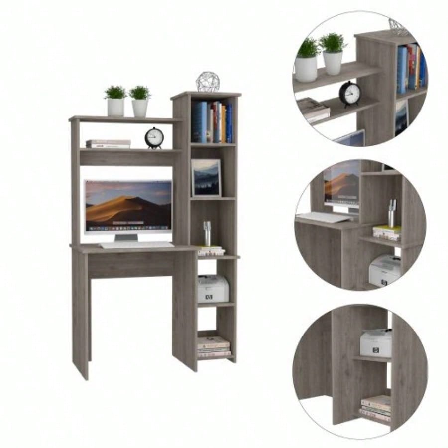 Light 6 - Shelf Writing Desk with Built - in Bookcase