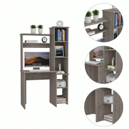 Light 6 - Shelf Writing Desk with Built - in Bookcase