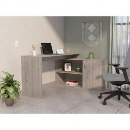Ridley 2 - Shelf L - Shaped Writing Desk Light Gray
