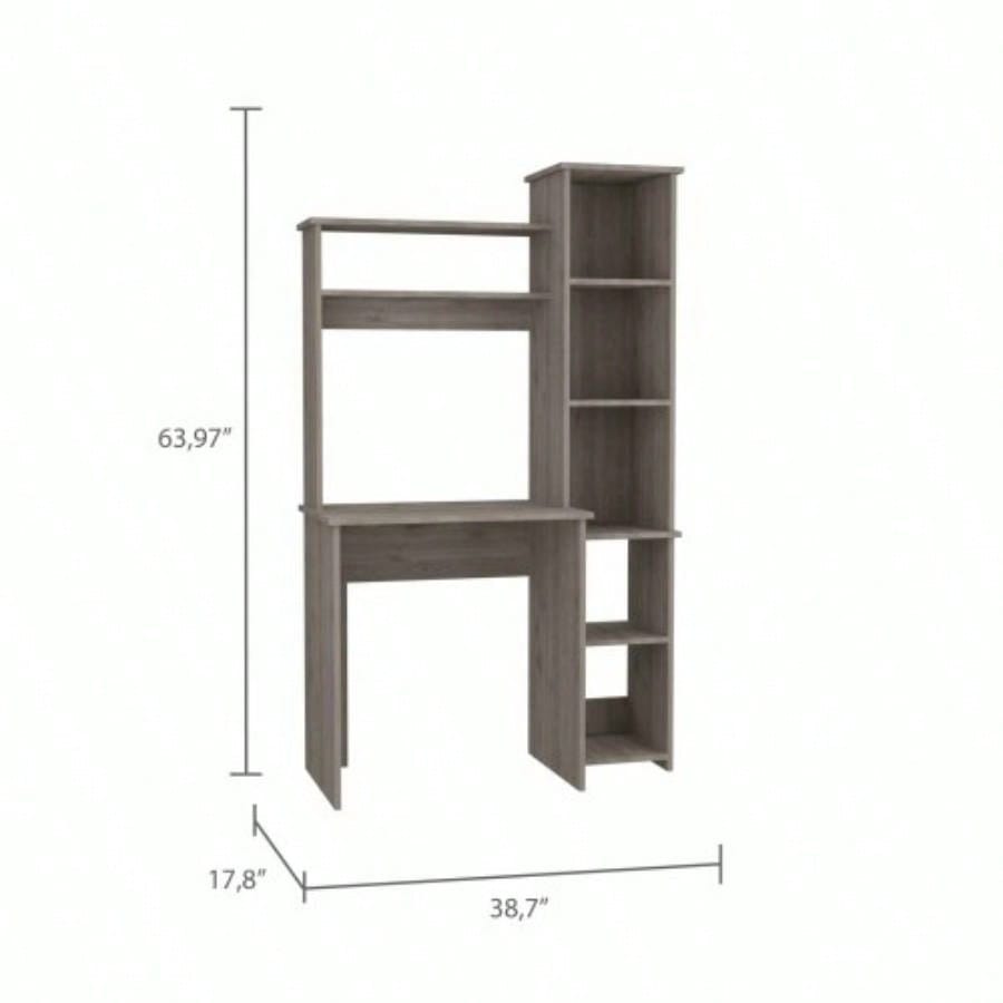 Light 6 - Shelf Writing Desk with Built - in Bookcase