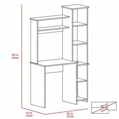Light 6 - Shelf Writing Desk with Built - in Bookcase