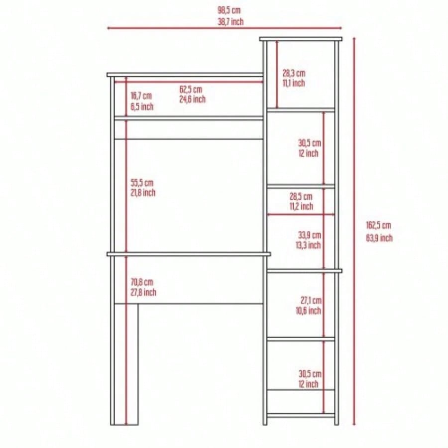 Light 6 - Shelf Writing Desk with Built - in Bookcase