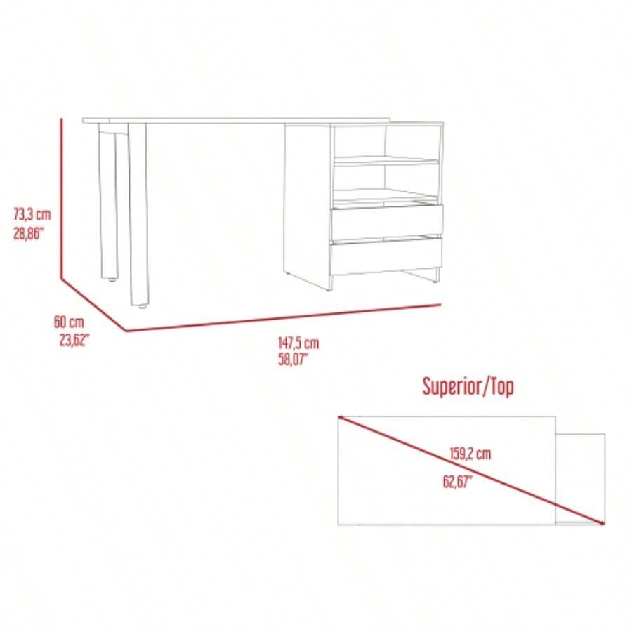 Light Gray 2 - Drawer 2 - Shelf Writing Desk