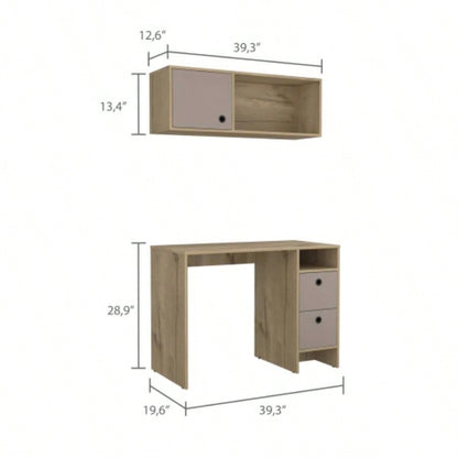 Light Oak and Taupe 2 - Shelf 3 - Drawer 2 - Piece Office Set