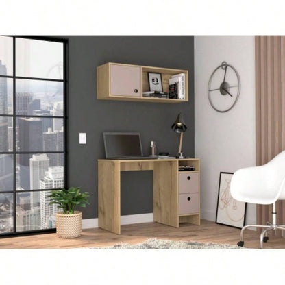 Light Oak and Taupe 2 - Shelf 3 - Drawer 2 - Piece Office Set
