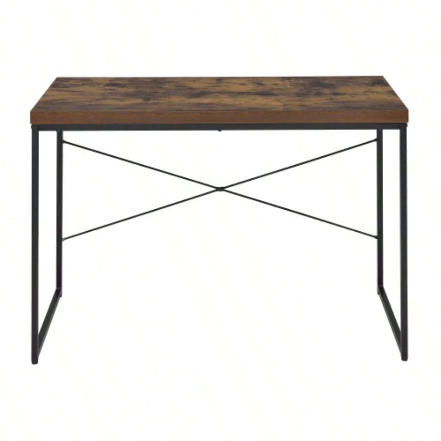 Weathered Oak and Black Writing Desk with Metal Sled Base