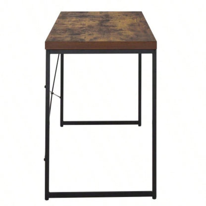 Weathered Oak and Black Writing Desk with Metal Sled Base