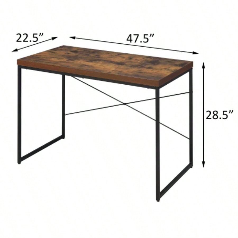 Weathered Oak and Black Writing Desk with Metal Sled Base