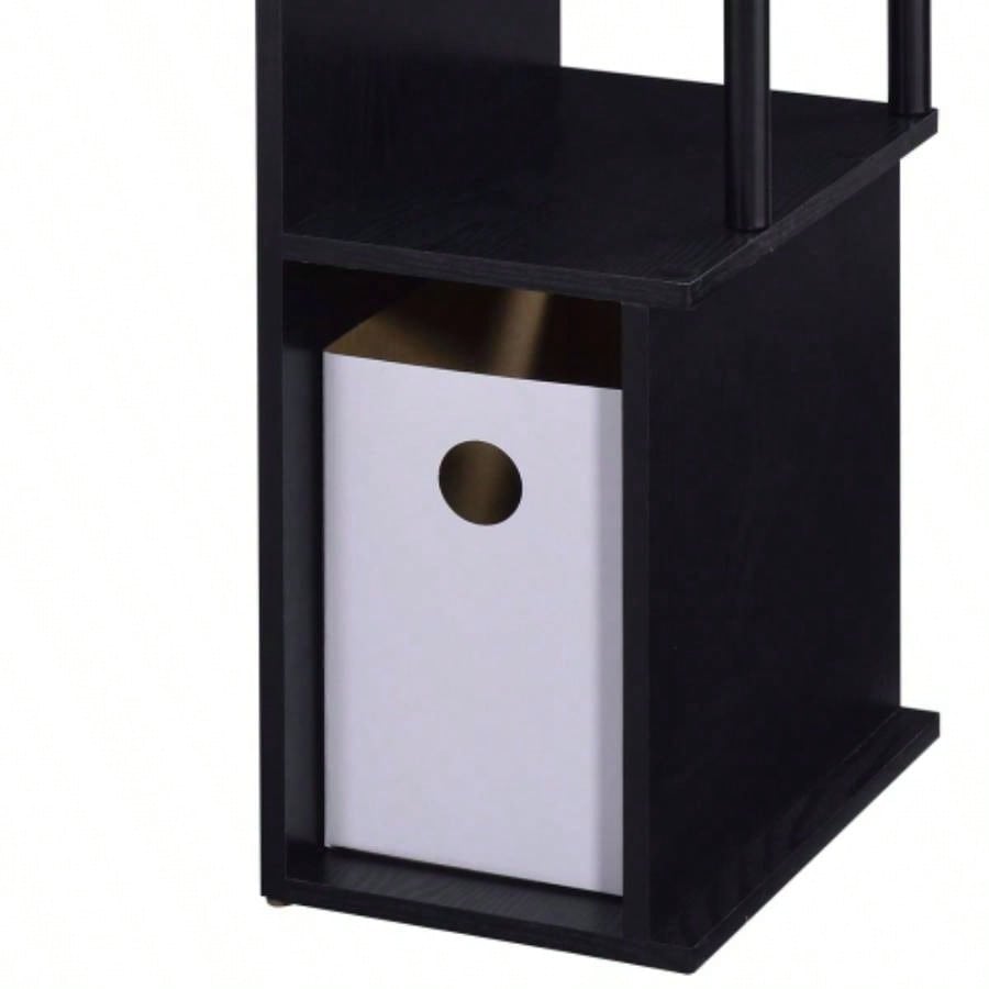 Black Computer Desk with Keyboard Tray and Open Shelving