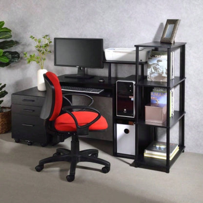 Black Computer Desk with Keyboard Tray and Open Shelving