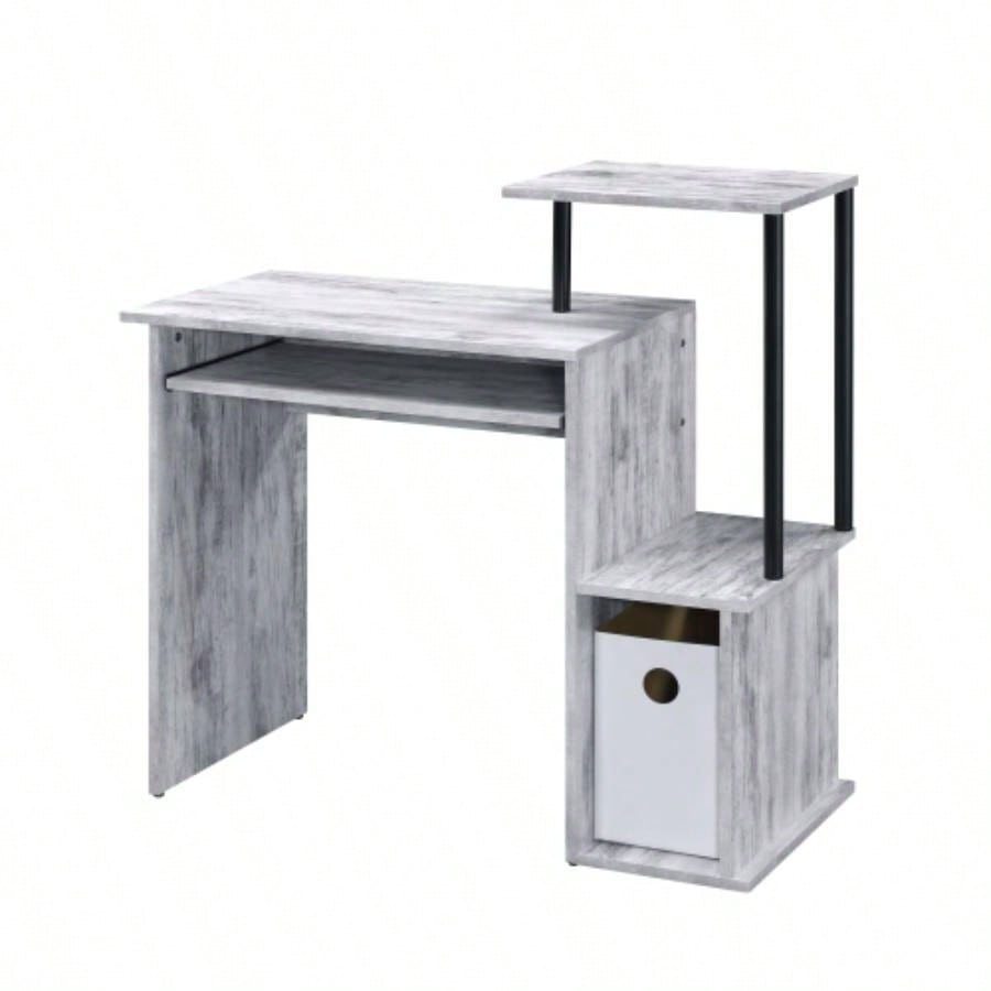 Black Computer Desk with Keyboard Tray and Open Shelving