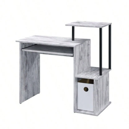 Black Computer Desk with Keyboard Tray and Open Shelving