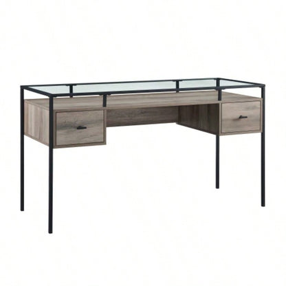 Contemporary Metal Frame Glass - Top Desk - Wash