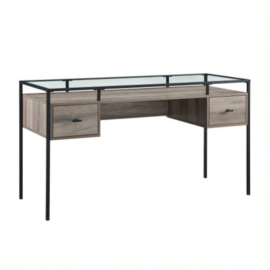 Contemporary Metal Frame Glass - Top Desk - Wash