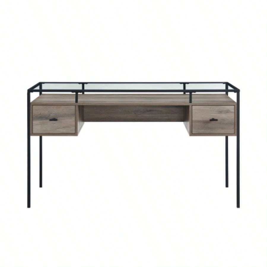 Contemporary Metal Frame Glass - Top Desk - Wash