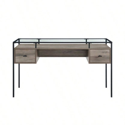 Contemporary Metal Frame Glass - Top Desk - Wash