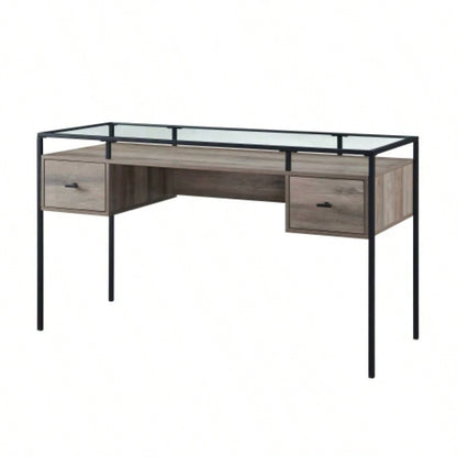 Contemporary Metal Frame Glass - Top Desk - Wash