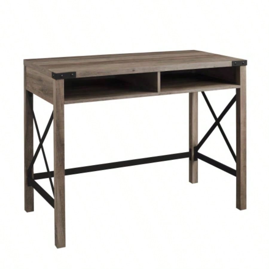 Modern Farmhouse Metal - X Desk with Open Cubbies - Wash