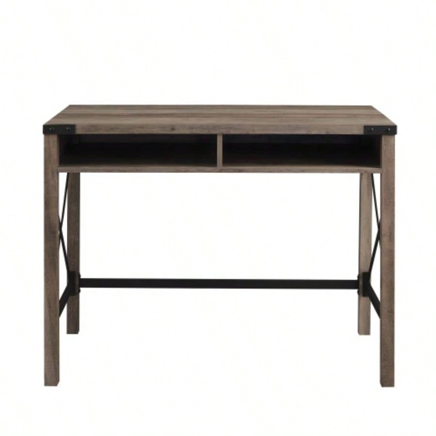 Modern Farmhouse Metal - X Desk with Open Cubbies - Wash