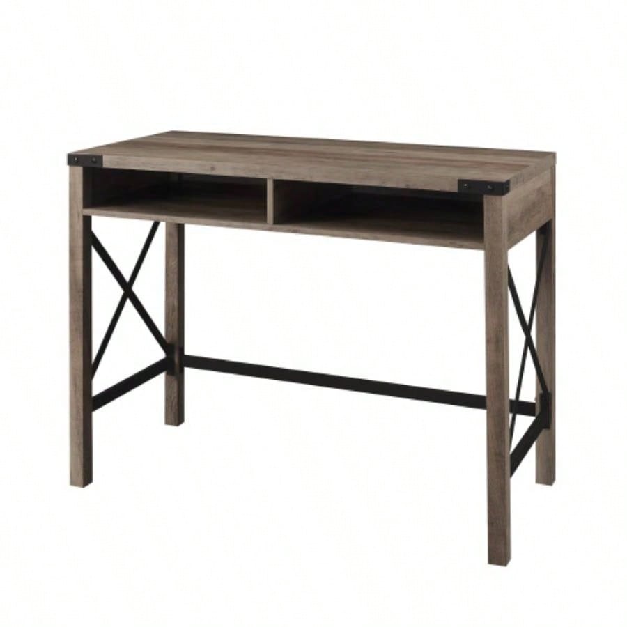Modern Farmhouse Metal - X Desk with Open Cubbies - Wash