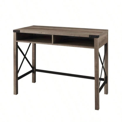 Modern Farmhouse Metal - X Desk with Open Cubbies - Wash